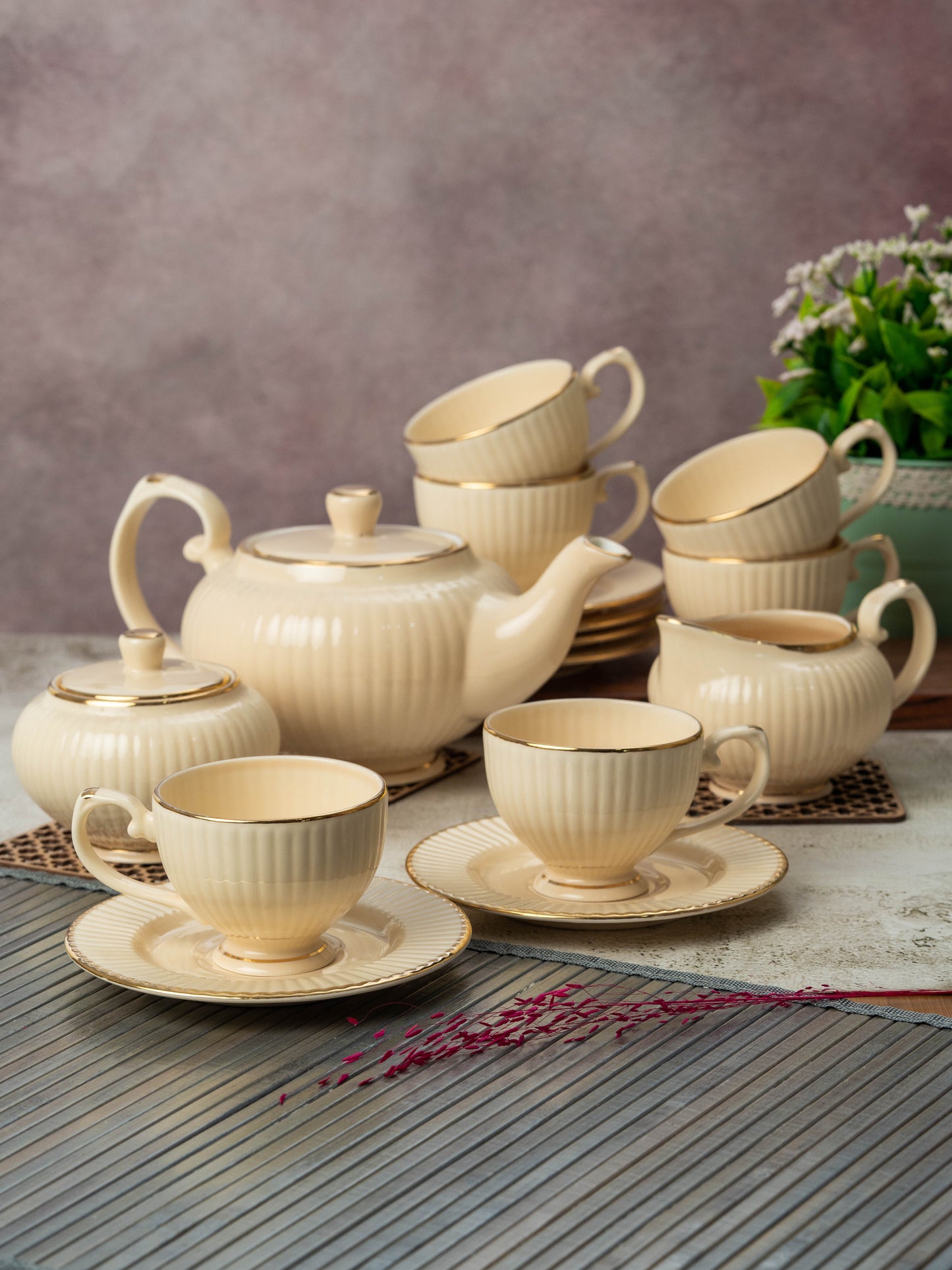 Clay Craft Julie Impression Luxurious 1401 IVORY Tea Set of 15