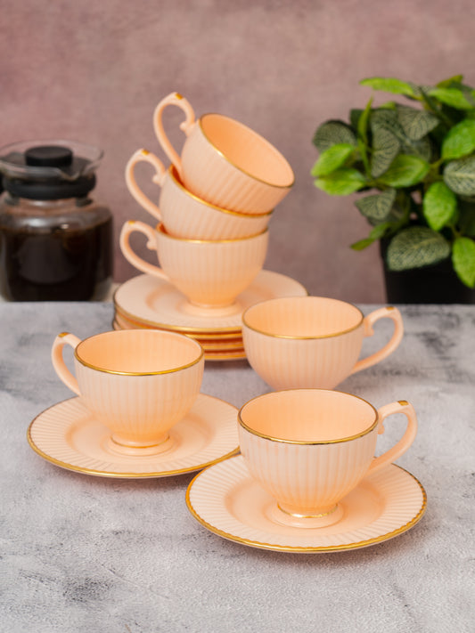 Julie Impression 1401 Timeless Cup & Saucer, Set of 12 (6 Cups + 6 Saucers) (Pink)