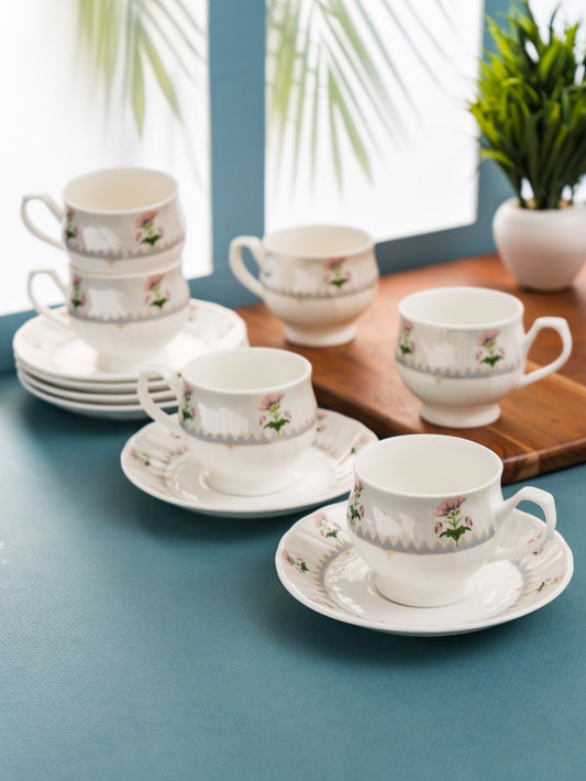 Karina Super Cup & Saucer, 155 ml, Set of 12 (6 Cups + 6 Saucers) (S301)