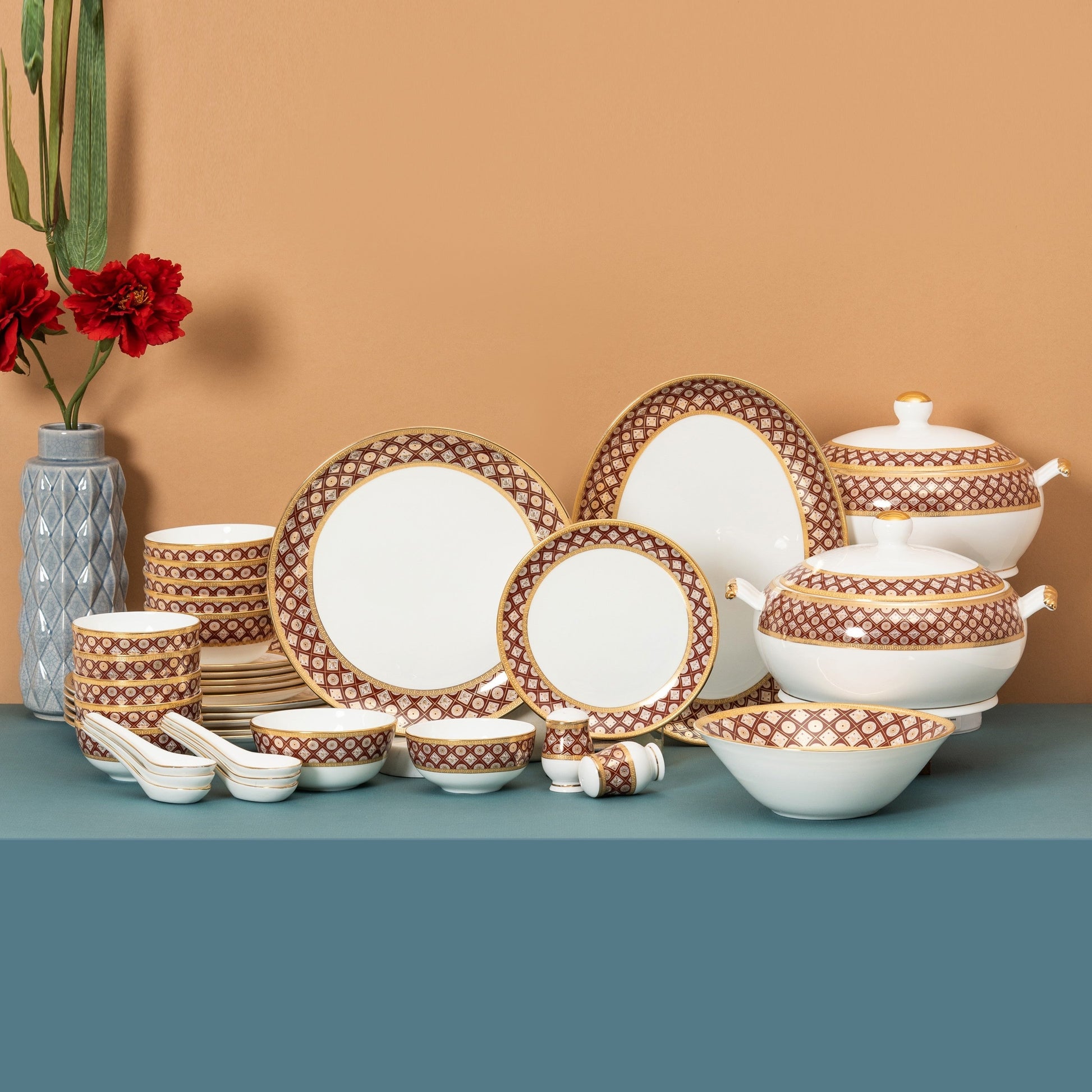 Urmi Royal Velvet Dinner Set of 38 (RV904) - Clay Craft India