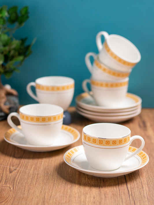 Cream Regal Cup & Saucer, 170 ml, Set of 12 (6 Cups + 6 Saucers) (R104)