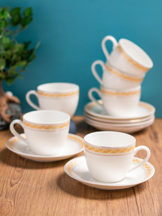 Cream Regal Cup & Saucer, 170 ml, Set of 12 (6 Cups + 6 Saucers) (R102)