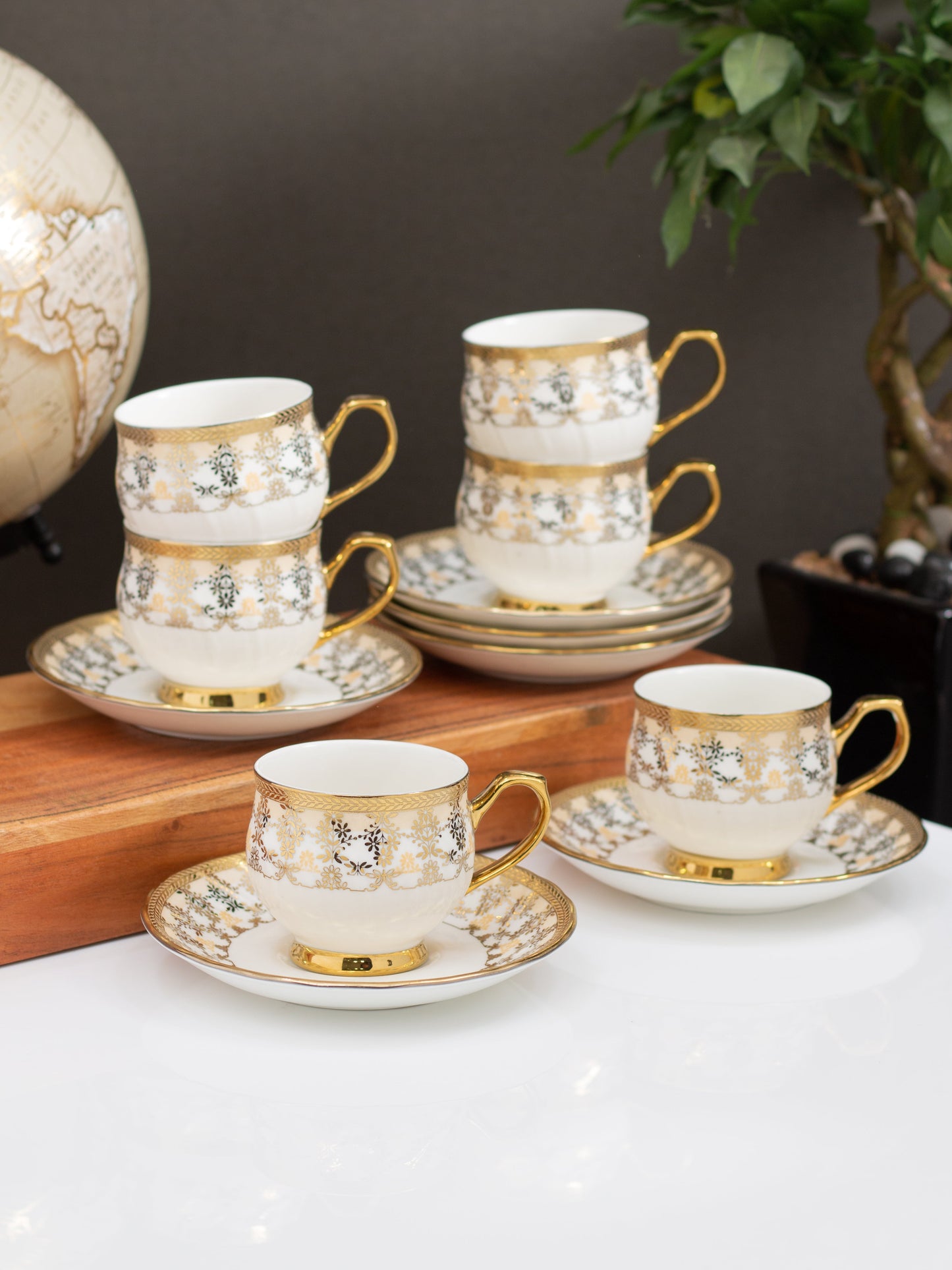 Karina Ebony Cup & Saucer, 155ml, Set of 12 (6 Cups + 6 Saucers) (E625)