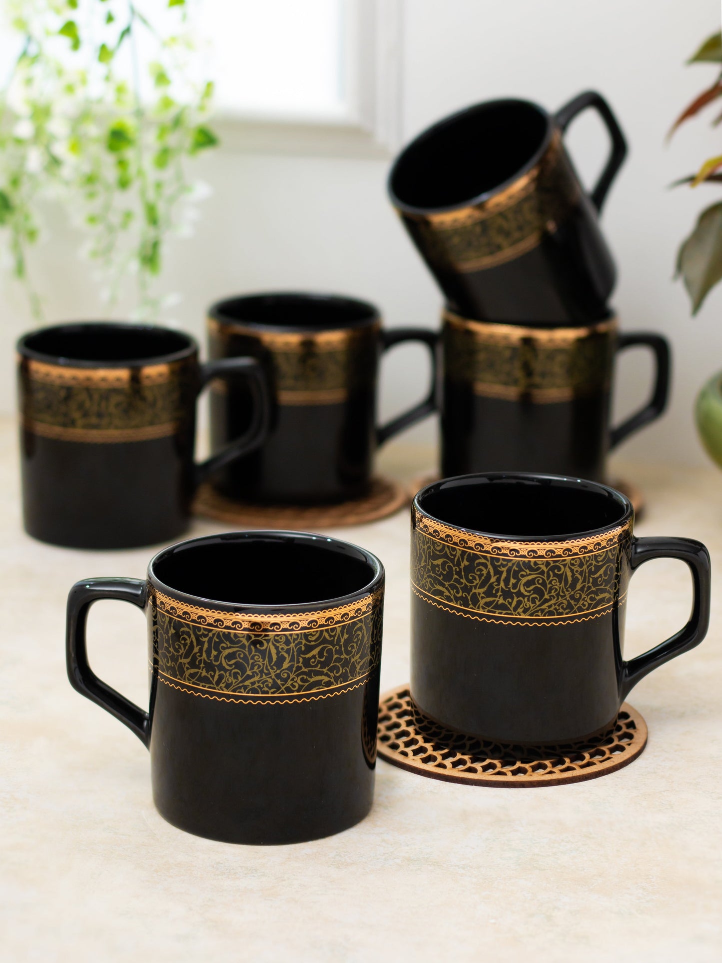 Director Black Gold Coffee & Tea Mugs, 200ml, Set of 6 (608)